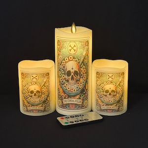Conjunto de velas sem chama inspirado em cartas de tarô, The Cereal Killer, cera verdadeira, velas operadas por bateria, lindo presente ou decoração para casa sem chama