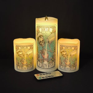Conjunto de velas sem chama inspirado em cartas de tarô, Don't Be A Salty Bitch, cera verdadeira, velas operadas por bateria, lindo presente ou decoração para casa sem chama