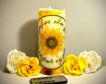 Sunflower LED Candle: Positive Affirmation Decor (Remote Option)