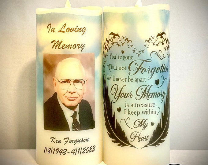 Custom Memorial, candle, flameless, memorial gift, funeral centerpiece personalized candle, memorial candle, in loving memory, custom photo