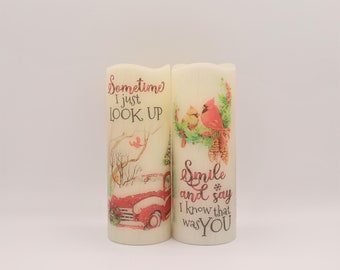 Red Cardinal Memorial Candle: Battery Operated LED Wax Christmas Decor