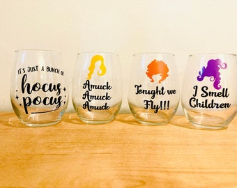 Hocus Pocus Wine Glass Set: Sanderson Sisters Halloween Glasses