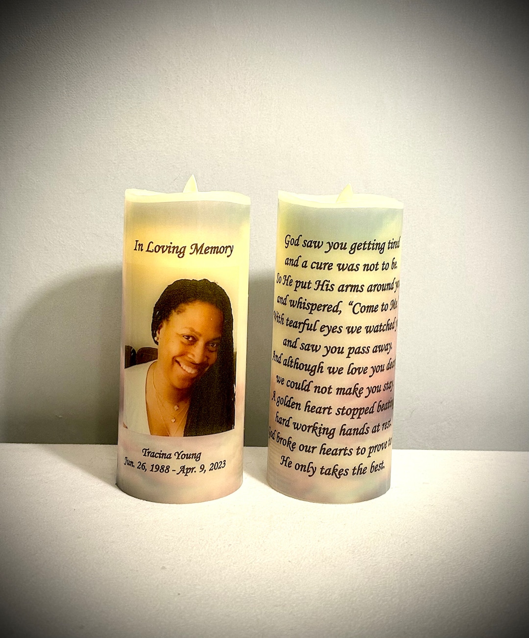 Custom Memorial, Candle, Flameless, Memorial Gift, Funeral Centerpiece