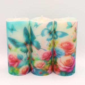 Hibiskus, floral, Sommer Wohndekor, Kerze, Sommer Wohndekor, Echtwachs LED, batteriebetrieben, Blumendekoration, Herzstück
