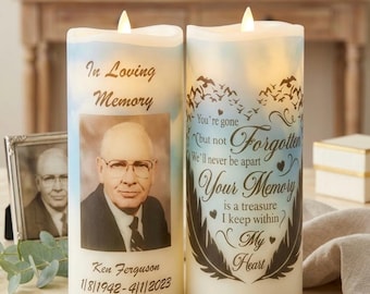 Custom Photo Memorial Candle, flameless candle with remote option, keepsake