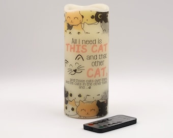 Humorous Cat Lover Flameless Candle: Battery Operated LED with Remote