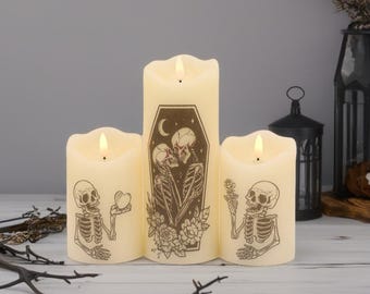 The Lovers Tarot Card Candle Set: Flameless LED Real Wax Skeleton Decor