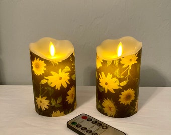 Fall sunflower home decor candle set, real wax, battery operated, led candle, fall home decor, sunflower decoration,