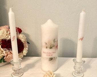 Personalized Unity Candle Set: Blush Pink Wedding Ceremony Candles