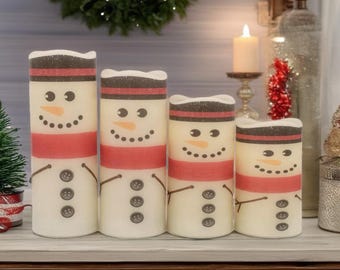Snowmen Flameless LED Candle: Holiday Decoration with Remote Option