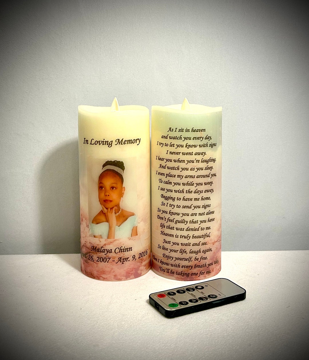 Custom Memorial, Candle, Flameless, Memorial Gift, Funeral Centerpiece