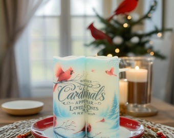 Christmas Memorial Candle: Red Cardinals Flameless LED Candle