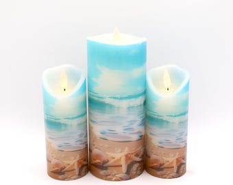 Beach Sea Shell LED Candle Set: Coastal Spa Decor