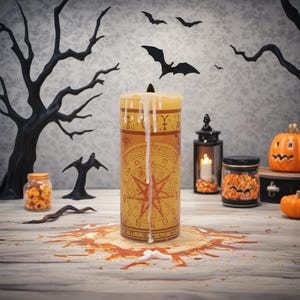 Witches Spell Candle with Black Flame: Flameless Halloween Decor