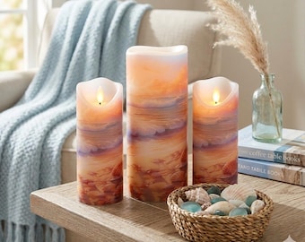 Beach LED Candle Set: Real Wax, Battery Operated with Remote option