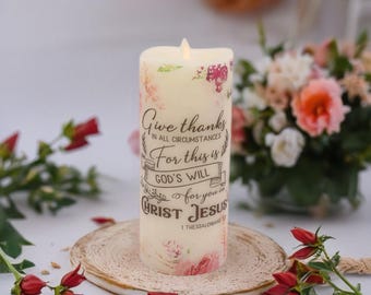 Floral Flameless Candle: Religious Home Decor, Real Wax LED