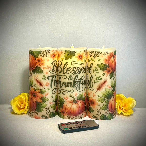 Blessed & thankful thanksgiving candles,Real wax battery operated flameless candle, thanksgiving home decor, thanksgiving table centerpieces