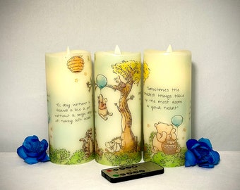 Winnie the Pooh Real Wax LED candles, battery operated baby shower centerpiece, beautiful decor for nursery or child’s room