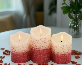 Red Heart Flameless Candles: Valentine's Day Decor, Battery Operated with Remote option
