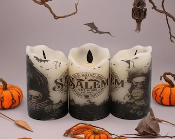Salem Witch Flameless Candle: Halloween Decor, Eerie Black Flame