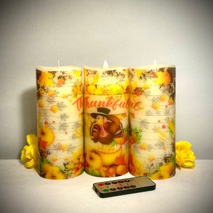 Thankful turkey candle home decor. Real wax battery operated flameless candle, thanksgiving home decor, thanksgiving table centerpieces