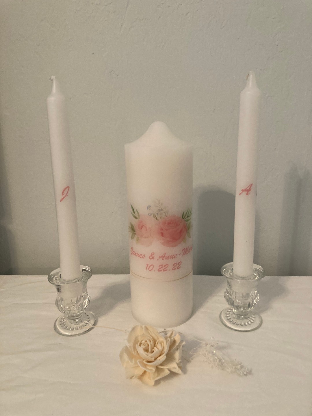 Personalized, Unity Candle, Light Pink, Roses,wedding Ceremony, Wedding