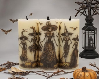 Witches Convent Flameless Candle: Black Real Wax Halloween Decor