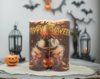Happy Halloween Flameless Candle: Spooky Scarecrow Decor