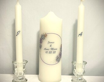 Personalized Unity Candle Set: Pale Purple Floral Wedding Ceremony