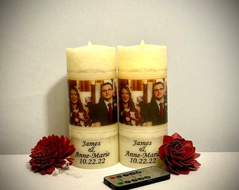 Personalized Photo LED Candle: Real Wax Wedding Centerpiece (Remote Option)