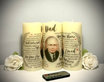 Personalized, Memorial candle, dad, father, heaven,  LED, flameless, memorial gift, personalized candle, memorial candle, custom picture