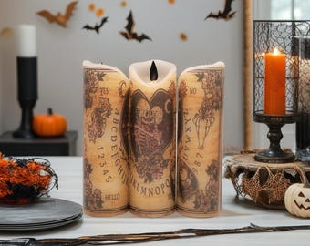Ouija Board Flameless Candle: Skeleton Black Flame, Halloween Decor