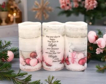 Christmas candles, battery operated candles with remote option, personalization optional