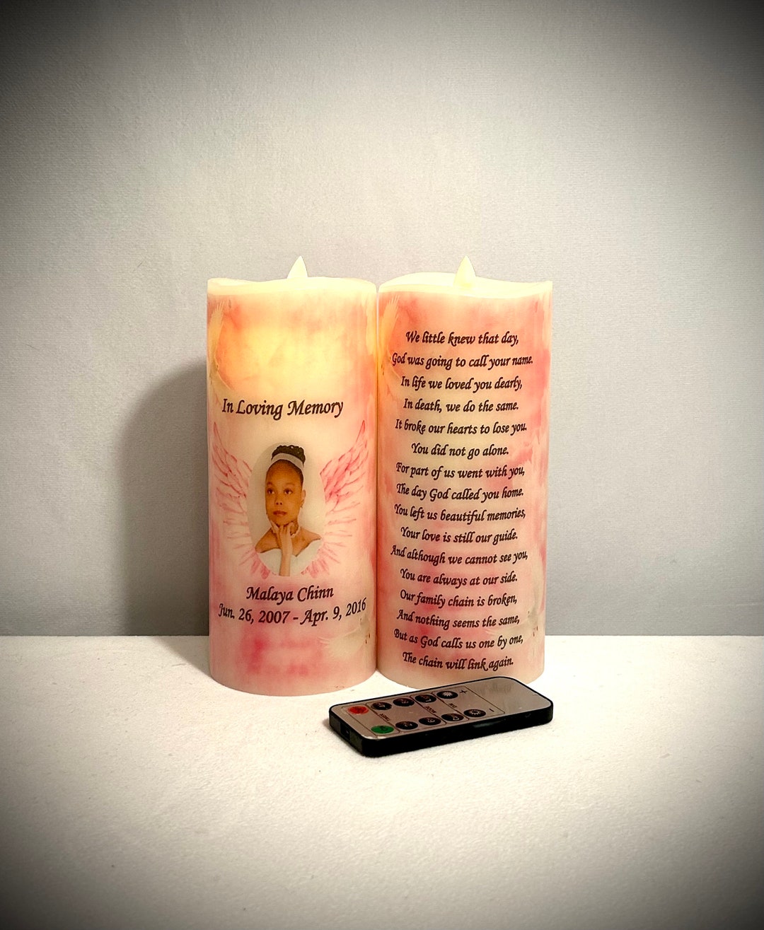 Custom Memorial, Candle, Flameless, Memorial Gift, Funeral Centerpiece