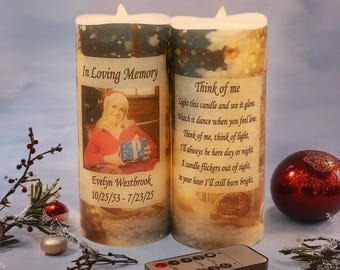 Personalized Christmas Memorial Candle, Flameless LED Real Wax, Custom Photo