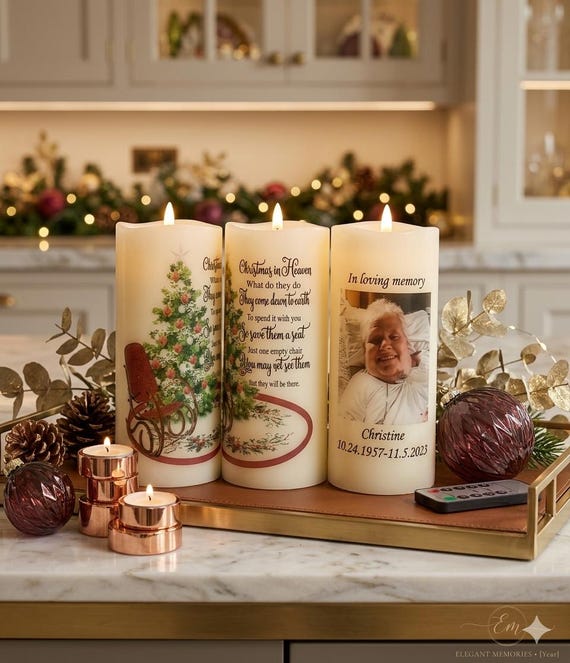 Personalisierte Erinnerungskerze für Weihnachten, flammenlose LED-Kerze mit Fernoption, benutzerdefinierte Weihnachtsandenkenkerze