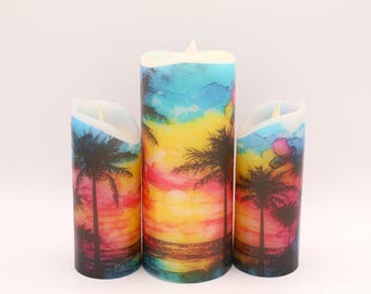 Neon Beach LED Candle Set: Battery Operated, Remote Option