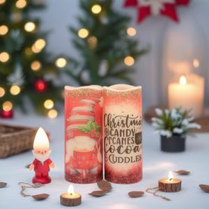 Christmas gnome candy cane candle, real wax, battery operated candle, flameless candle, Christmas home decor, Christmas decorations