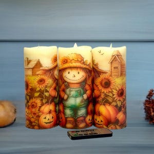 Fall cute scarecrow home decor,  Real wax battery operated flameless candle, thanksgiving home decor, thanksgiving table centerpieces