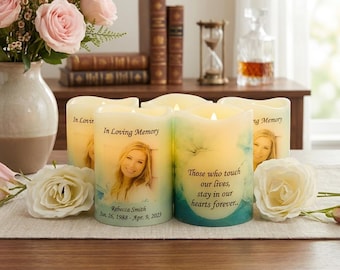 Personalized Memorial Candles in bulk, real wax battery operated flameless candles, funeral favors