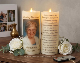 Personalized Memorial Candle, Real Wax LED Photo Candle, Funeral Comfort Gift
