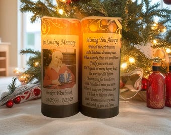 Personalized Christmas Memorial Candle, Flameless LED, Remembrance Gift