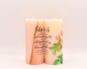 Positive Affirmation Candle: 'She is Strength' Battery Operated LED with Remote option