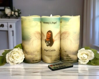 Memorial LED Candle, Custom Photo Angel Wings, Grieving Comfort Gift (Remote Option)