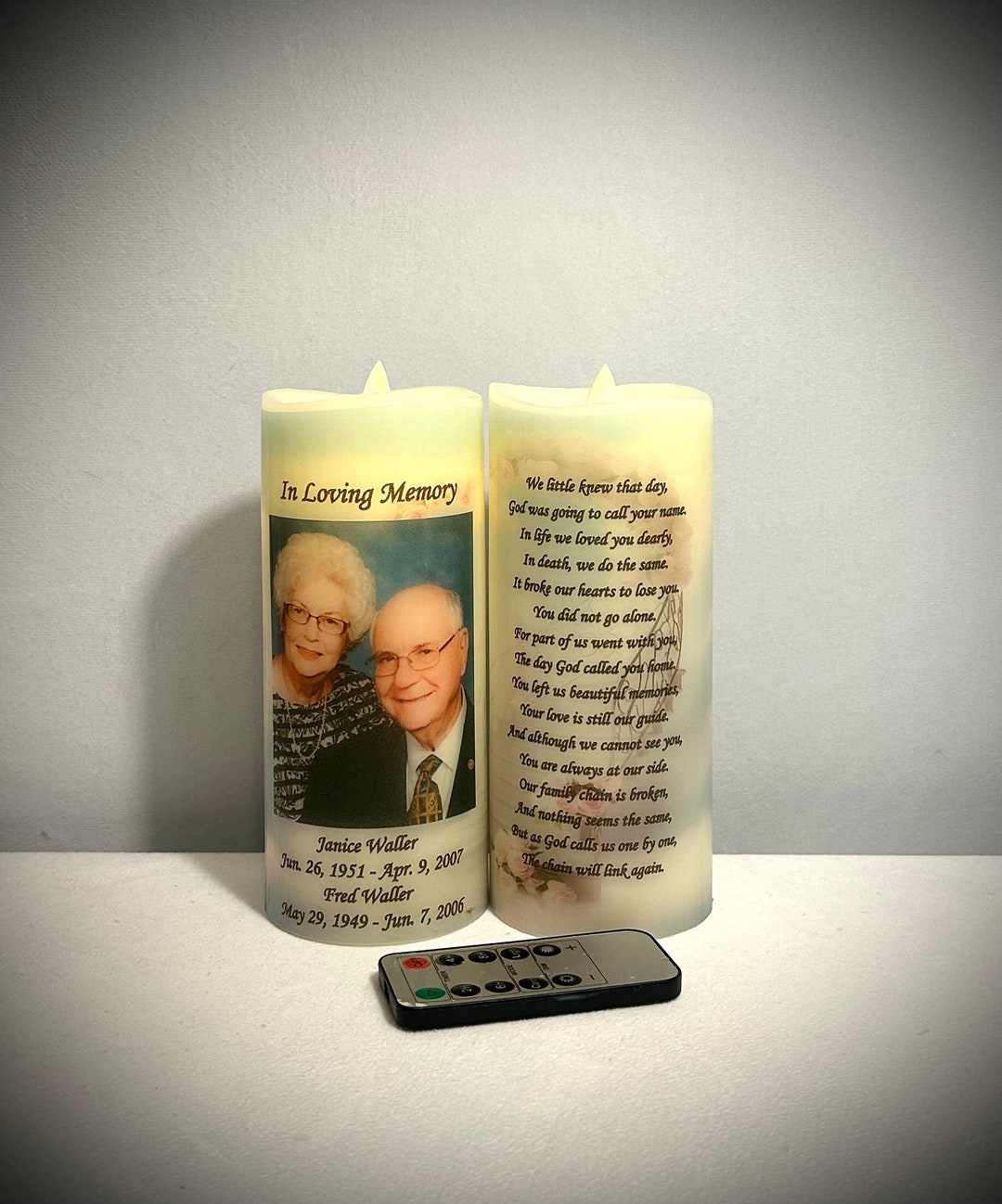 Custom Memorial, Candle, Flameless, Memorial Gift, Funeral Centerpiece Personalized Candle