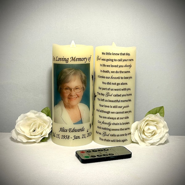 Custom Memorial candle, wax, flickering flame, memorial gift, personalized candle, memorial candle, candle for loved one, custom picture