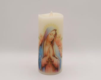 Virgin Mother Mary Flameless Candle, Real Wax LED Prayer Candle