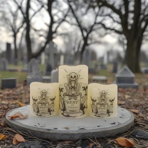 Cartoon Skeleton Tombstone Candle Set: Flameless Halloween Decor, Remote Option