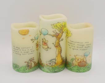 Winnie the Pooh Nursery Decor, Real Wax LED Candles, Baby Shower Gift