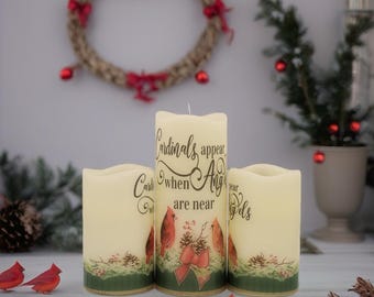 Cardinal Memorial Flameless Candle: Holiday Home Decor with Remote